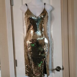 Charlotte Russe Gold and Black Sequin Midi Dress Size S